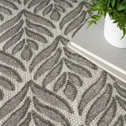 Kirklands Home Outdoor Rugs|Aloha Botanical Indoor/Outdoor Rug, 5x7 Gray