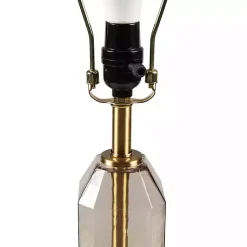 Kirklands Home Table Lamps|Amber Faceted Glass Table Lamp Brown
