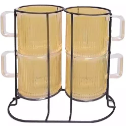 Kirklands Home Glassware & Drinkware|Amber Mugs with Rack 5-pc. Set Orange