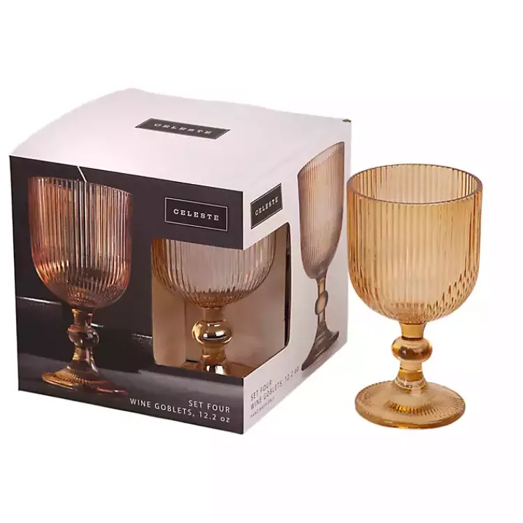 Kirklands Home Glassware & Drinkware|Amber Ribbed Goblet Wine Glasses, Set of 4 Orange