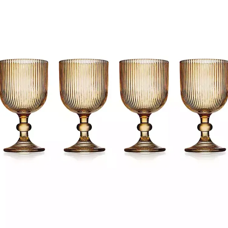 Kirklands Home Glassware & Drinkware|Amber Ribbed Goblet Wine Glasses, Set of 4 Orange