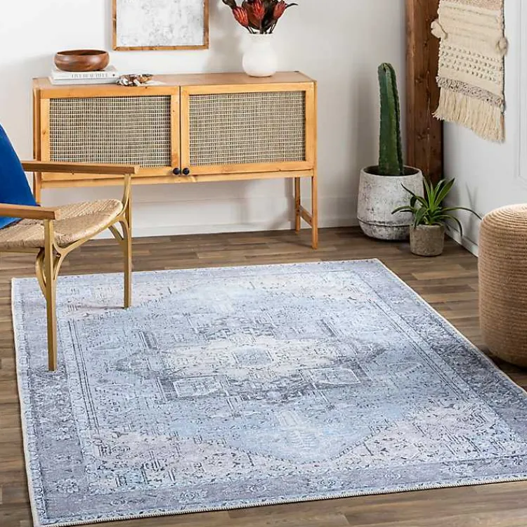 Kirklands Home Area Rugs|Amelie Silver Classic Washable Area Rug, 6x9 Blue