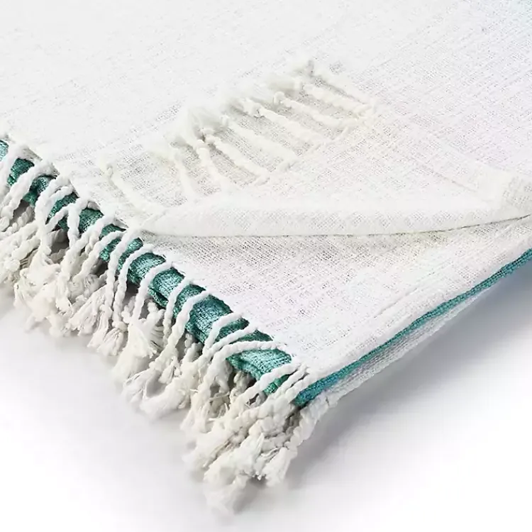 Angel Blue Shibori Slab Fringe Throw Blankets & Throws