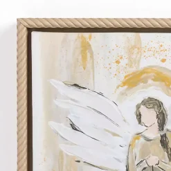 Kirklands Home Canvas Art|Angel Holding Wreath Framed Canvas Art Print White