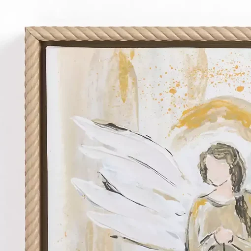 Kirklands Home Canvas Art|Angel Holding Wreath Framed Canvas Art Print White
