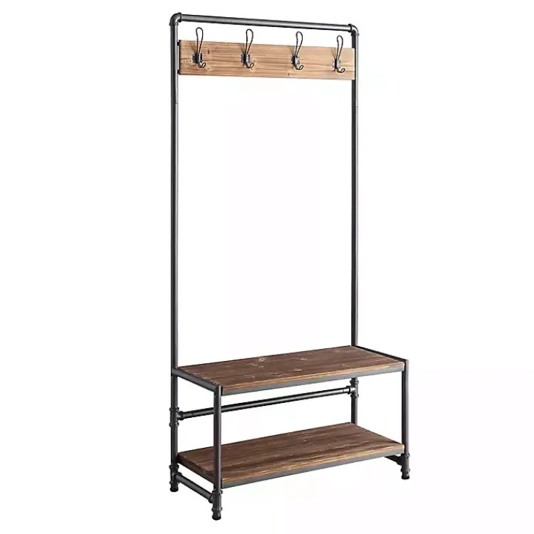 Kirklands Home Entryway Furniture|Annalee Industrial Metal and Wood Hall Tree