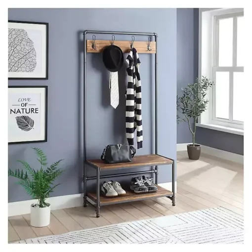 Kirklands Home Entryway Furniture|Annalee Industrial Metal and Wood Hall Tree