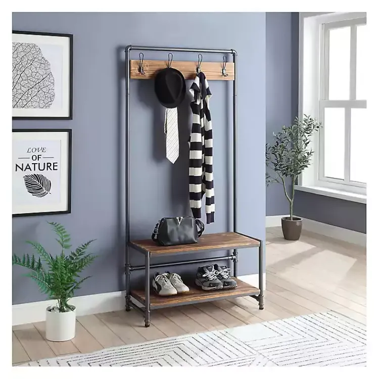 Kirklands Home Entryway Furniture|Annalee Industrial Metal and Wood Hall Tree