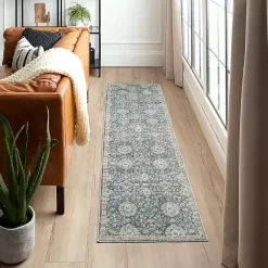 Kirklands Home Area Rugs|Anthracite Granary Floral Runner, 2x10 Blue