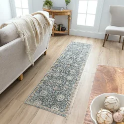 Kirklands Home Area Rugs|Anthracite Granary Floral Runner, 2x10 Blue