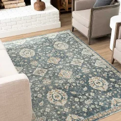 Kirklands Home Area Rugs|Anthracite Granary Floral Area Rug, 8x10 Blue