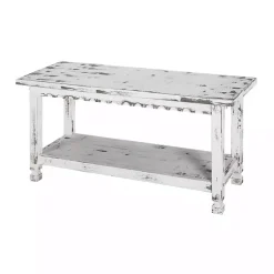 Kirklands Home Benches & Ottomans|Antiquated Farmhouse Shelf Bench White