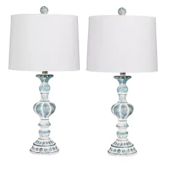 Kirklands Home Table Lamps|Antique Blue Candlestick Table Lamps, Set of 2