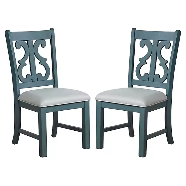 Kirklands Home Dining Chairs|Antique Blue Upholstered Dining Chairs, Set of 2