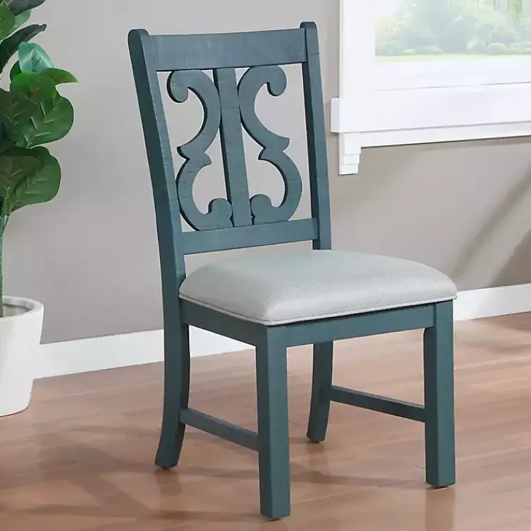 Kirklands Home Dining Chairs|Antique Blue Upholstered Dining Chairs, Set of 2