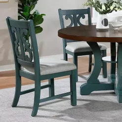 Kirklands Home Dining Chairs|Antique Blue Upholstered Dining Chairs, Set of 2