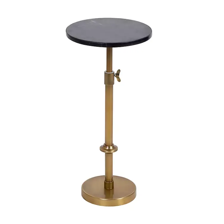 Kirklands Home Accent & End Tables|Antique Brass and Marble Adjustable Table Black