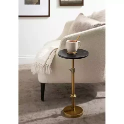 Kirklands Home Accent & End Tables|Antique Brass and Marble Adjustable Table Black