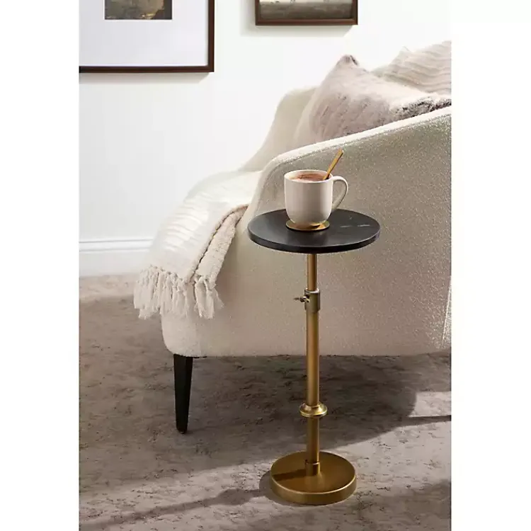 Kirklands Home Accent & End Tables|Antique Brass and Marble Adjustable Table Black