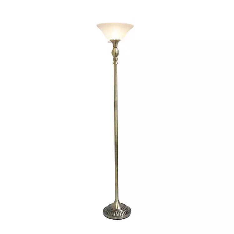 Kirklands Home Floor Lamps|Antique Brass and Marbleized Glass Torchiere Gray