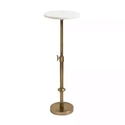 Kirklands Home Accent & End Tables|Antique Brass and Marble Adjustable Table White