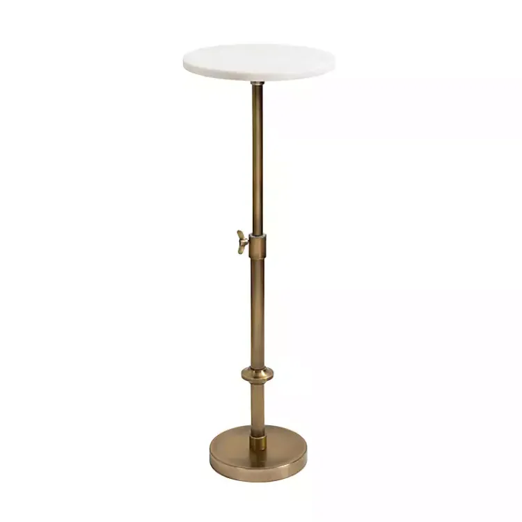 Kirklands Home Accent & End Tables|Antique Brass and Marble Adjustable Table White