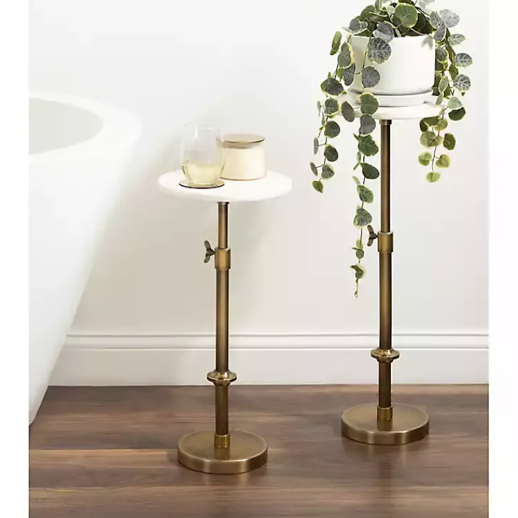Kirklands Home Accent & End Tables|Antique Brass and Marble Adjustable Table White