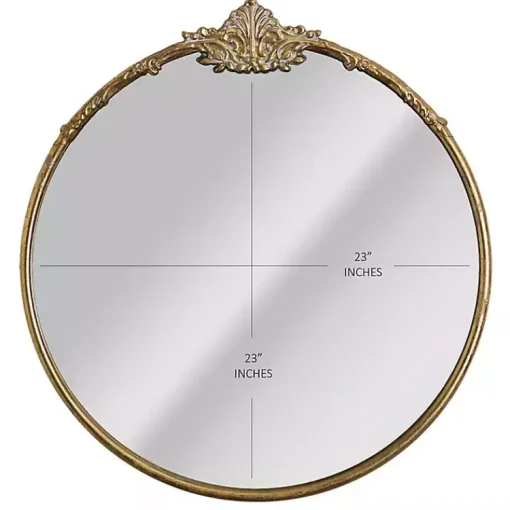 Kirklands Home Decorative Mirrors|Antique Brass Metal Ornate Round Mirror