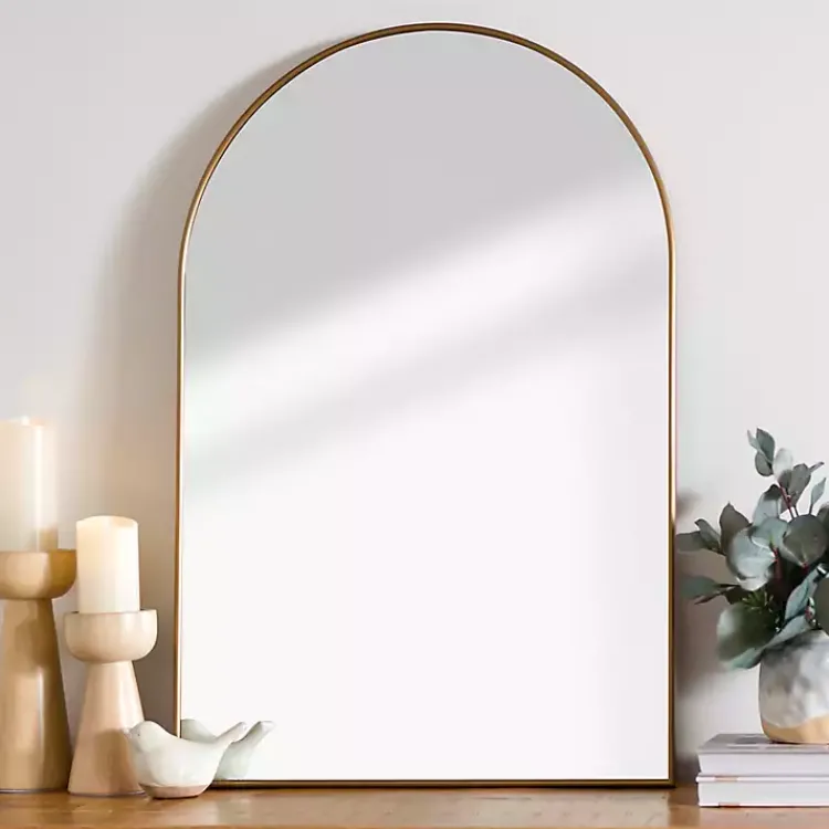 Kirklands Home Framed Mirrors|Antique Brass Nouveau Linear Arch Mirror Gold