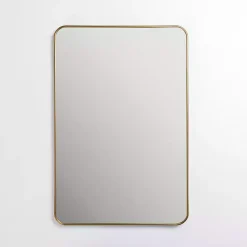 Kirklands Home Framed Mirrors|Antique Brass Nouveau Linear Curved Corner Mirror Gold