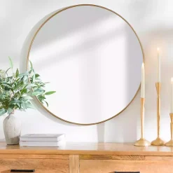 Kirklands Home Framed Mirrors|Antique Brass Nouveau Linear Round Mirror Gold