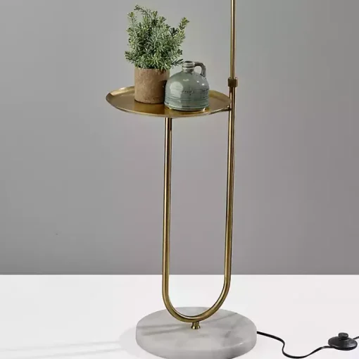 Kirklands Home Floor Lamps|Antique Brass Side Table Floor Lamp White