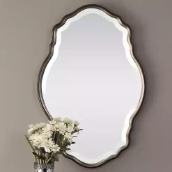 Kirklands Home Decorative Mirrors|Antique Bronze and Silver Curved Wooden Mirror