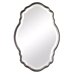 Kirklands Home Decorative Mirrors|Antique Bronze and Silver Curved Wooden Mirror