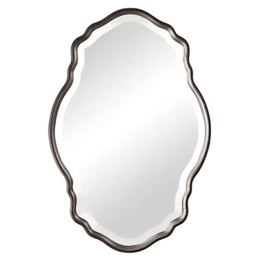 Kirklands Home Decorative Mirrors|Antique Bronze and Silver Curved Wooden Mirror