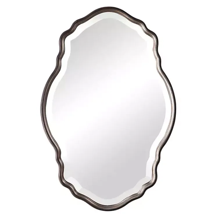 Kirklands Home Decorative Mirrors|Antique Bronze and Silver Curved Wooden Mirror