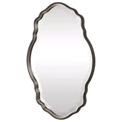 Kirklands Home Decorative Mirrors|Antique Bronze and Silver Curved Wooden Mirror