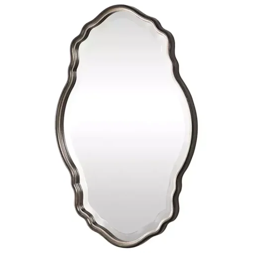 Kirklands Home Decorative Mirrors|Antique Bronze and Silver Curved Wooden Mirror
