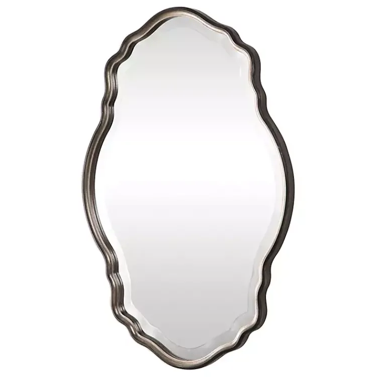 Kirklands Home Decorative Mirrors|Antique Bronze and Silver Curved Wooden Mirror