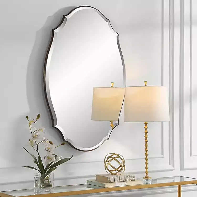 Kirklands Home Decorative Mirrors|Antique Bronze Curved Wall Mirror