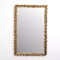 Kirklands Home Decorative Mirrors|Antique Bronze Leaf Frame Wall Mirror
