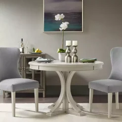 Kirklands Home Dining Tables|Antique Cream Wood Pedestal Round Dining Table White