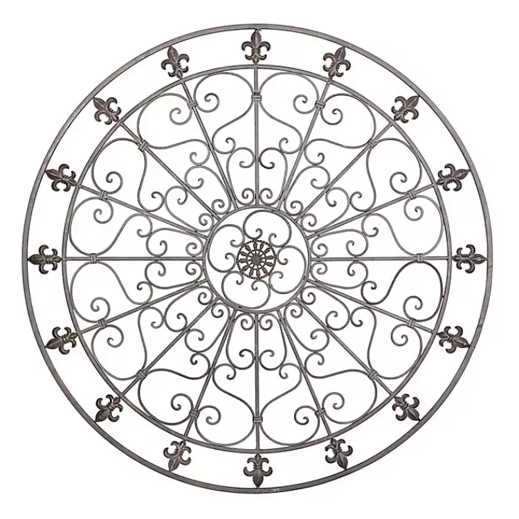 Kirklands Home Wall Plaques|Antique Fleur-de-Lis Medallion Metal Wall Plaque Black