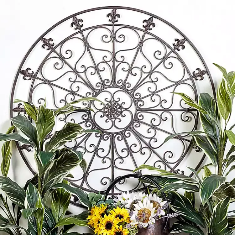 Kirklands Home Wall Plaques|Antique Fleur-de-Lis Medallion Metal Wall Plaque Black