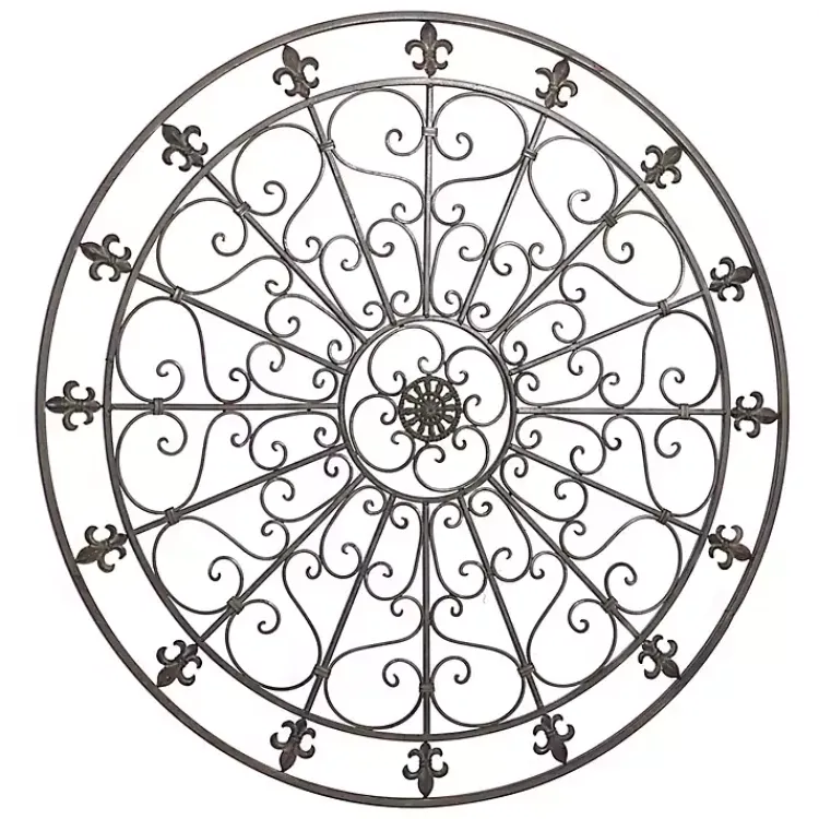 Kirklands Home Wall Plaques|Antique Fleur-de-Lis Medallion Metal Wall Plaque Black