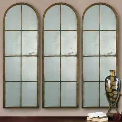 Kirklands Home Decorative Mirrors|Antique Gold Arched Metal Mirror