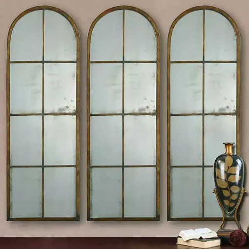 Kirklands Home Decorative Mirrors|Antique Gold Arched Metal Mirror