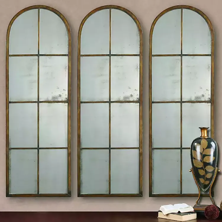 Kirklands Home Decorative Mirrors|Antique Gold Arched Metal Mirror