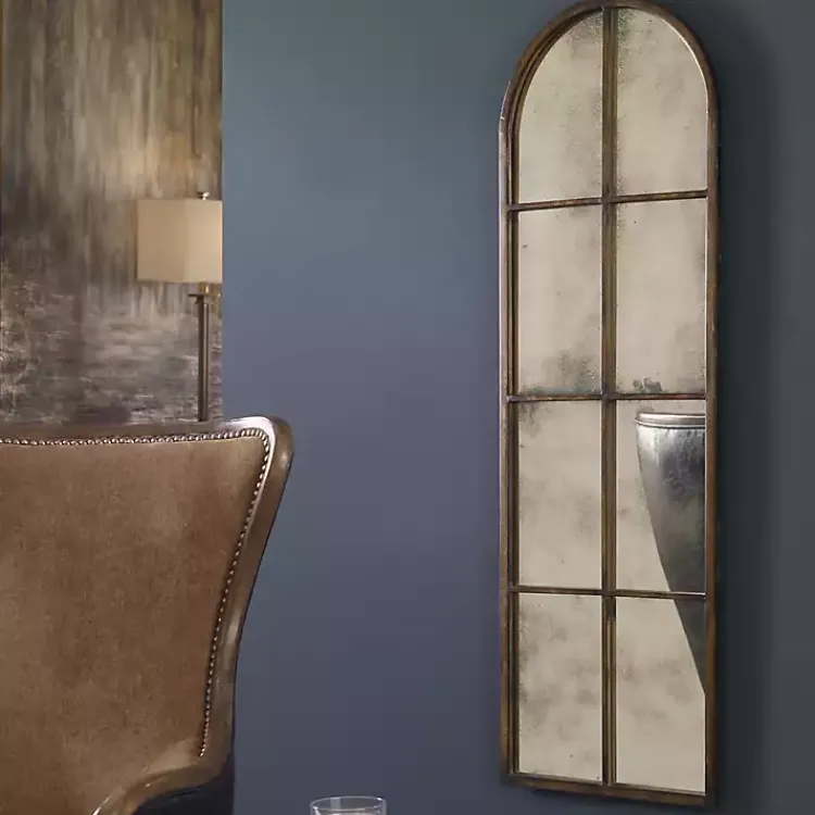 Kirklands Home Decorative Mirrors|Antique Gold Arched Metal Mirror