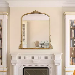 Kirklands Home Decorative Mirrors|Antique Gold Metal Baroque Arch Wall Mirror